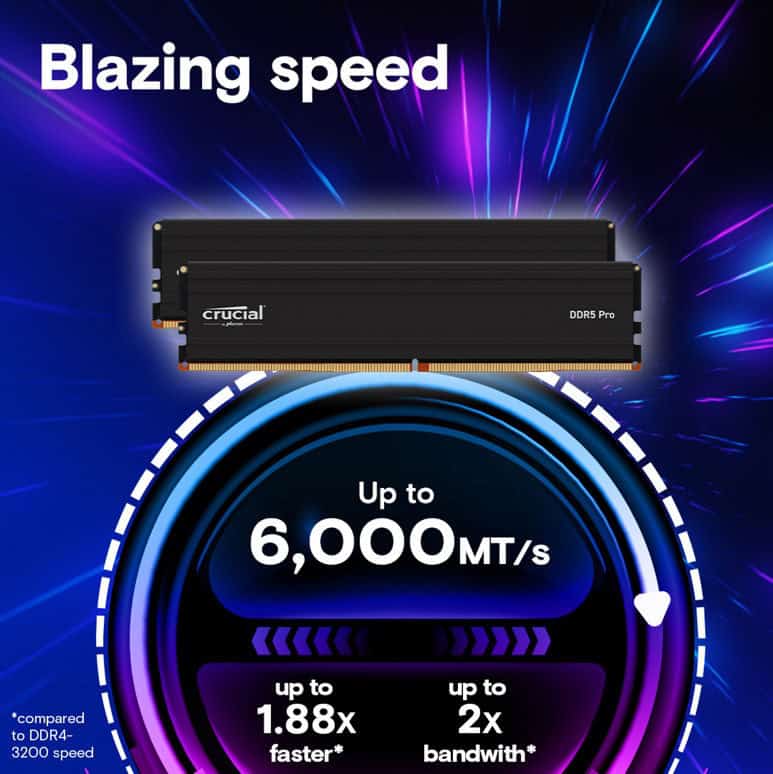 Micron Crucial RAM Pro 24GB (1x24GB) DDR5 6000MHz UDIMM schwarz (CP24G60C48U5) thumbnail