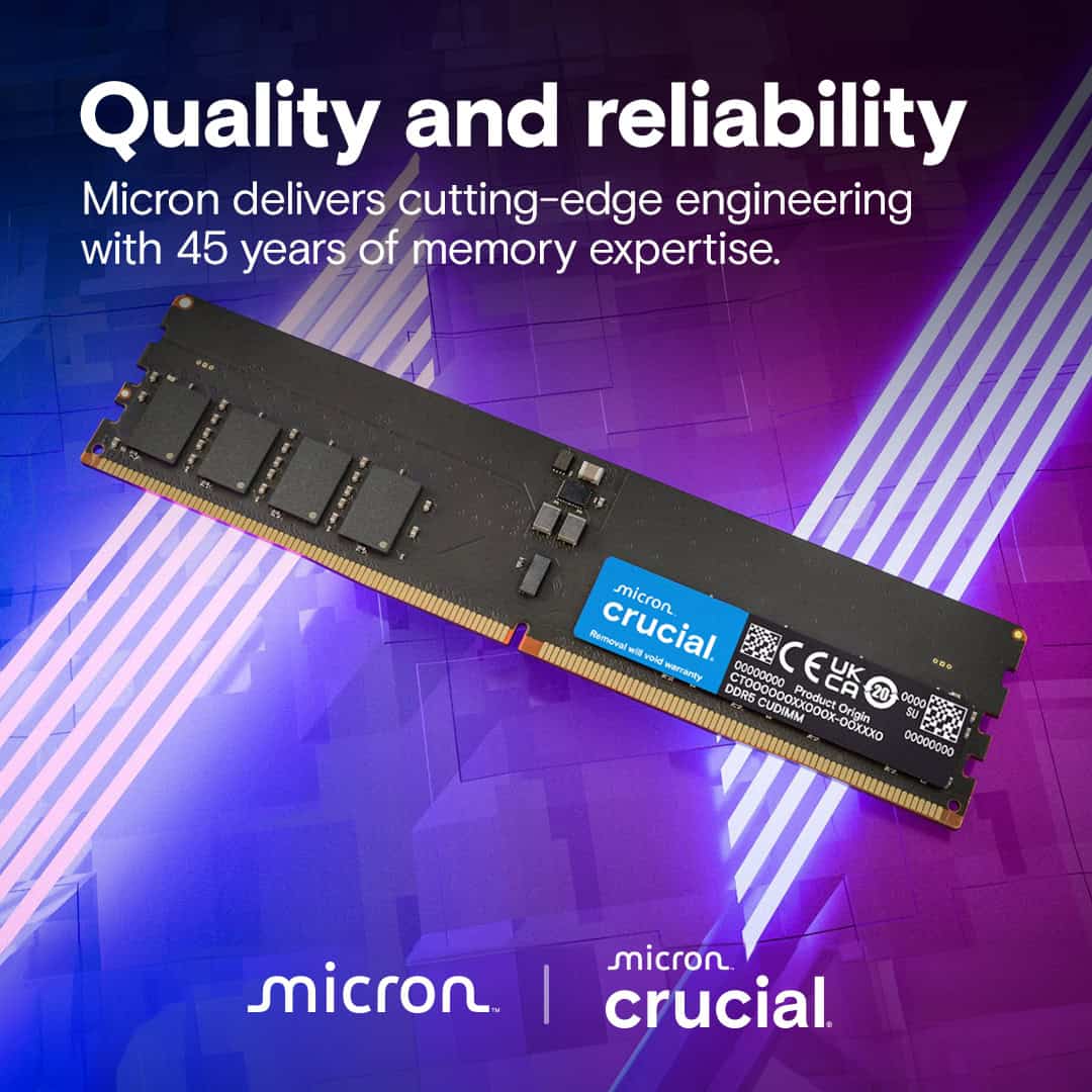 Micron Crucial - DDR5 - Modul - 32 GB - DIMM 288-PIN - 3200 MHz / PC5-51200 - CUDIMM (CT32G64C52CU5) (CT32G64C52CU5) thumbnail