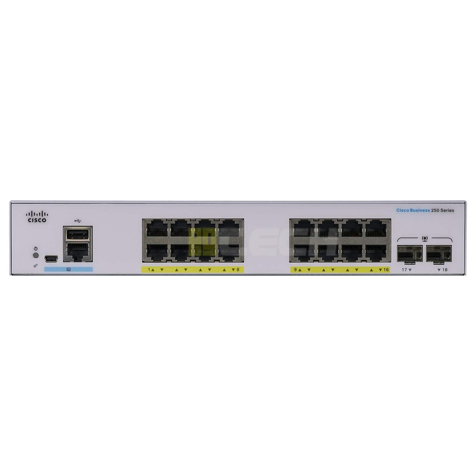 Cisco 16 10/100/1000 ports with 130W power budget 2 Gigabit SFP (CBS220-16P-2G) thumbnail