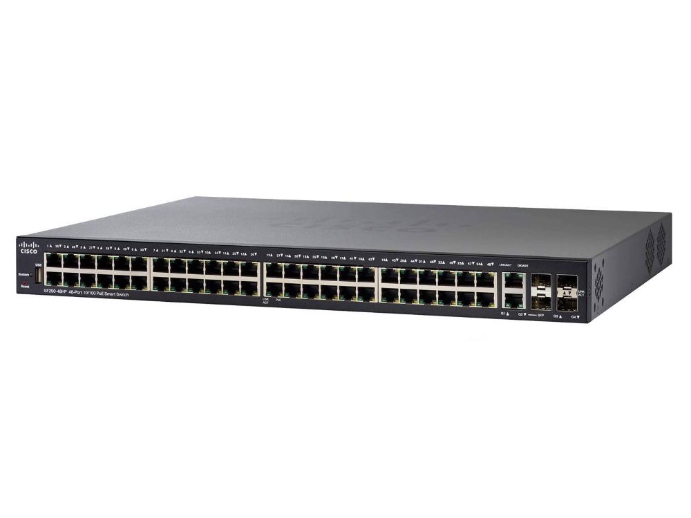 Cisco 48 10/100/1000-Ports, 4 10 Gigabit Ethernet (2 10GBASE-T + 2 SFP+) (SG250X-48-K9) thumbnail