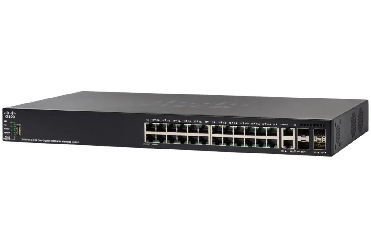 Cisco 24 x 10/100/1000 PoE+ ports with 740W power budget, 4 x 10 Gigabit Ethernet (SG550X-24MPP-K9) thumbnail