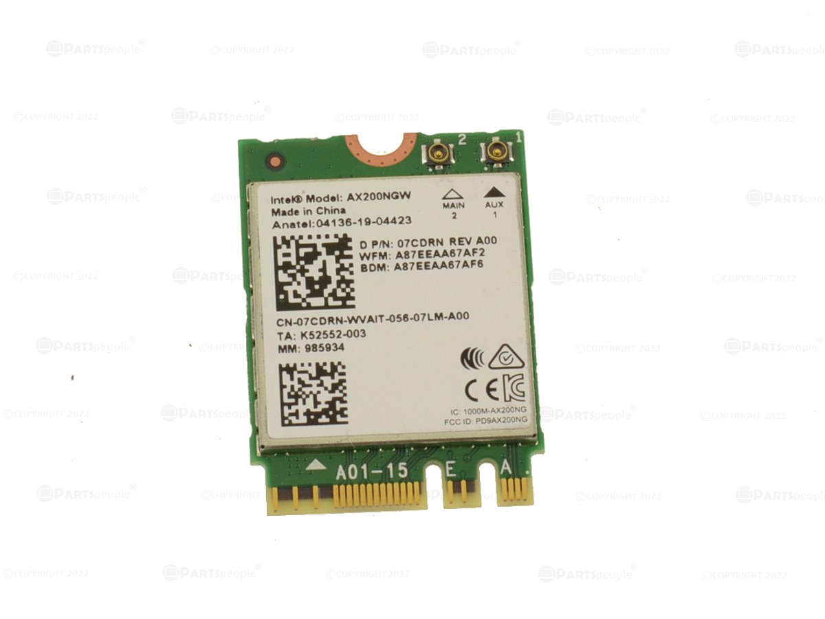 Dell 7CDRN (Intel AX200NGW) Intel AX200 Dual Band WLAN Wireless Card - Wi-Fi 6 802.11ax - Bluetooth 5.2 - M.2 2230 (7CDRN) thumbnail
