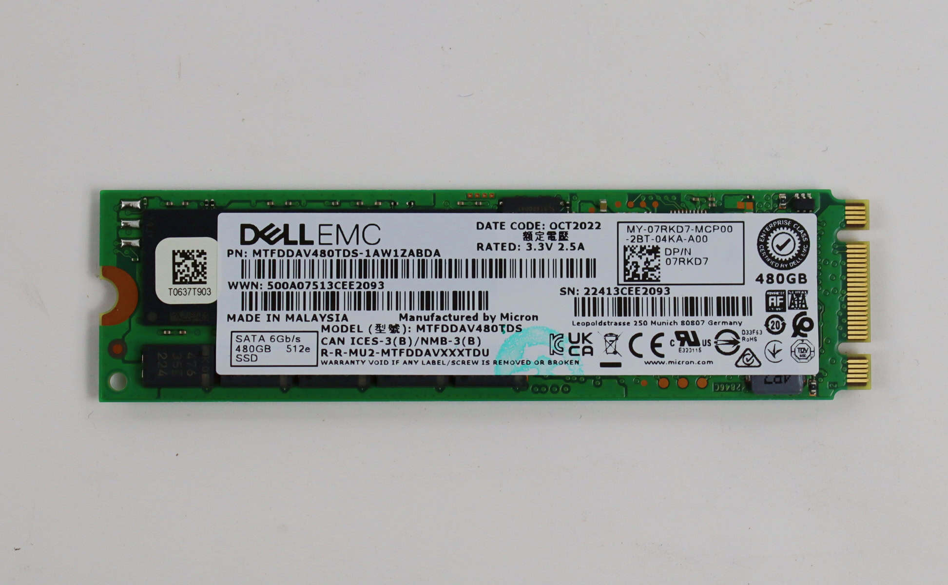 Dell 7RKD7 Read Intensive Solid State Drive For Boss Controller - 480 GB - Triple Level Cell - SATA - M.2 2280 - Internal - 6 Gb (7RKD7) thumbnail