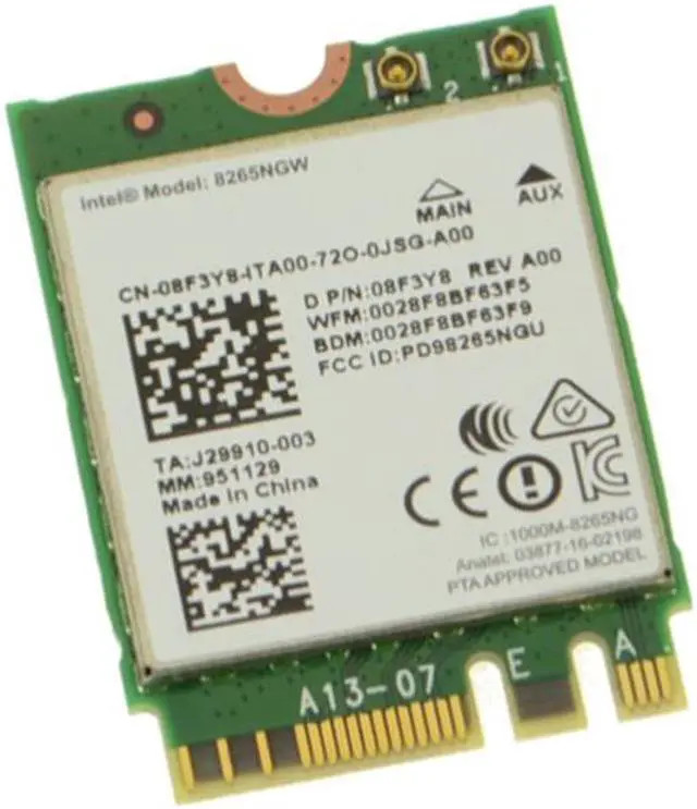 Dell 8F3Y8 (Intel 8265.NGWMG.NV) Intel Dual-band Wireless-AC 8265 Wireless WLAN Card - M.2 2230 - PCI Express (8F3Y8) thumbnail