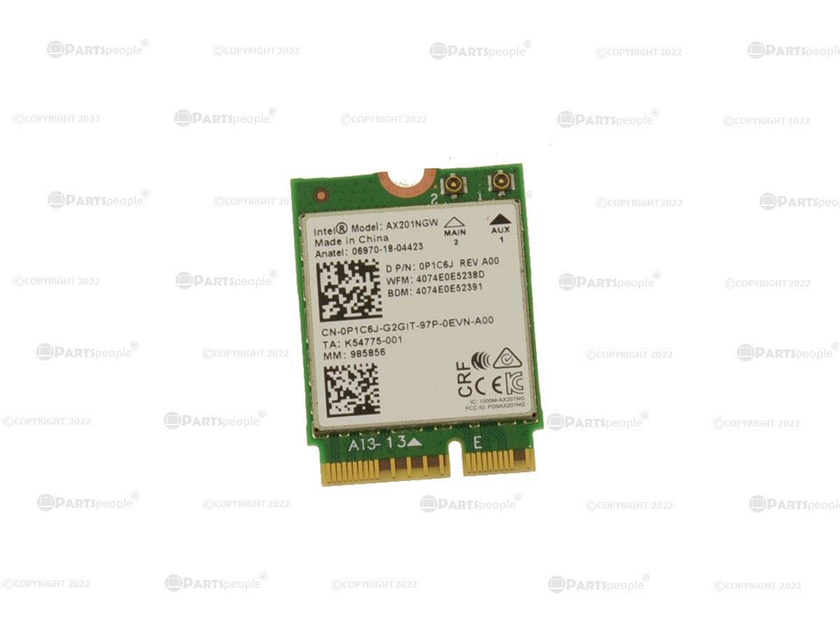 Dell P1C6J (Intel AX201NGW) WLAN Card - Intel Wi-Fi 6 AX201 - Bluetooth 5.2 Version - Wi-Fi 6 802.11ax - 2.4 Gbps - M.2 2230 (P1C6J) thumbnail