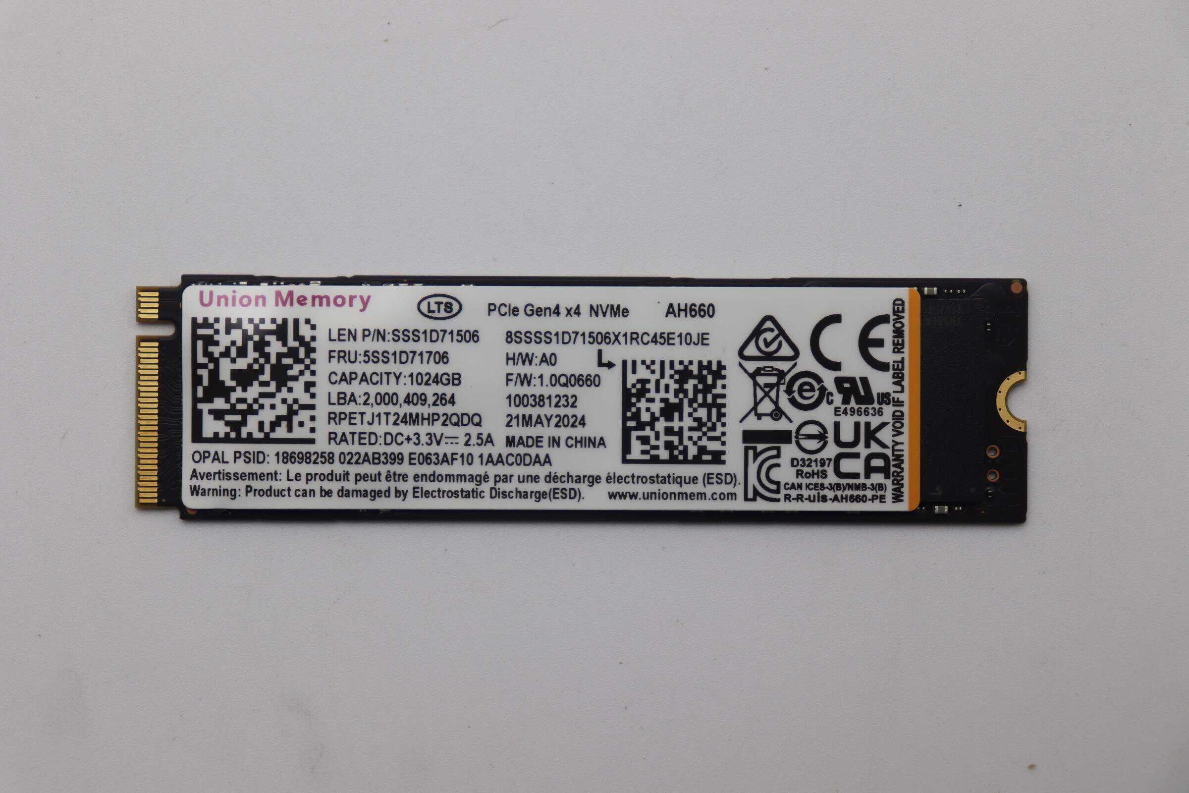 Lenovo SSD 1TB M.2 2280 PCIe 4x4 NVMe OPAL (5SS1D71706N) (5SS1D71706N) thumbnail