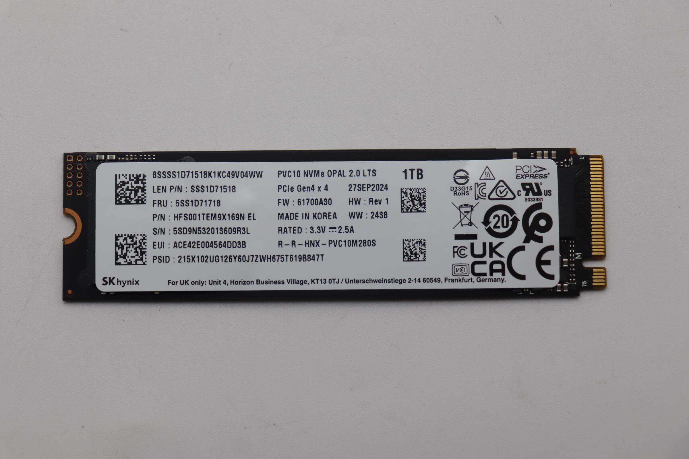 Lenovo SSD 1TB M.2 2280 PCIe 4x4 NVMe OPAL (5SS1D71718N) (5SS1D71718N) thumbnail