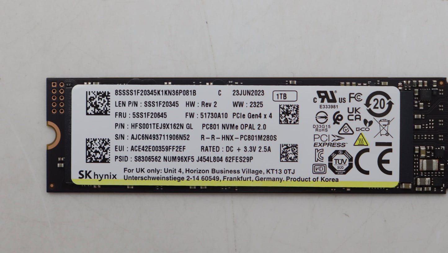 Lenovo SSD 1TB M.2 2280 PCIe 4x4 NVMe OPAL (5SS1F20631N) (5SS1F20631N) thumbnail