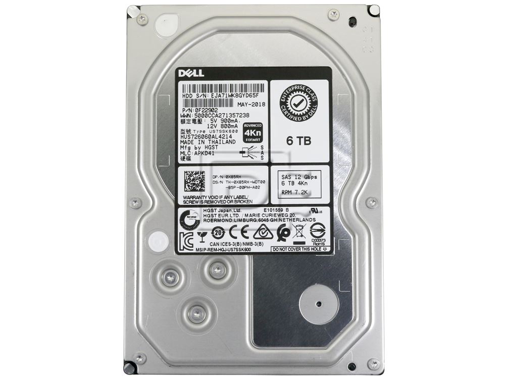 Dell Ultrastar 7K6000 0X85RH HUS726060AL4214 6TB 7.2K RPM SAS 12Gb/s 4Kn 3.5in Recertified Hard Drive (0X85RH-REC) thumbnail