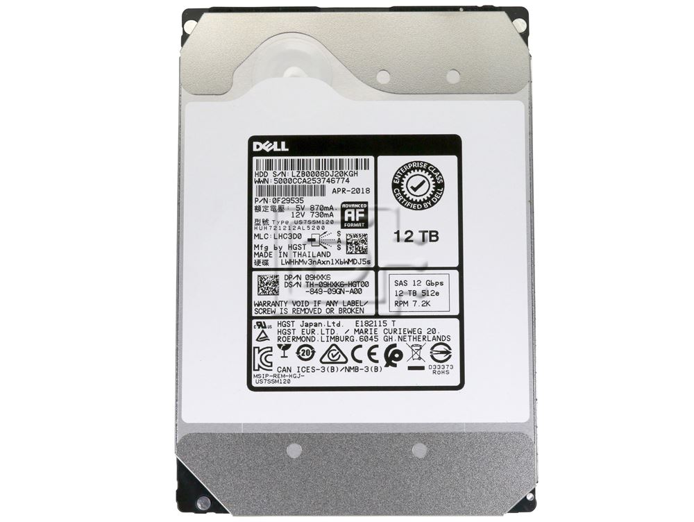 Dell Generation 15 HUH721212AL5200 12TB 7.2K RPM SAS 12Gb/s 512e 3.5in Hard Drive (HUH721212AL5200) thumbnail