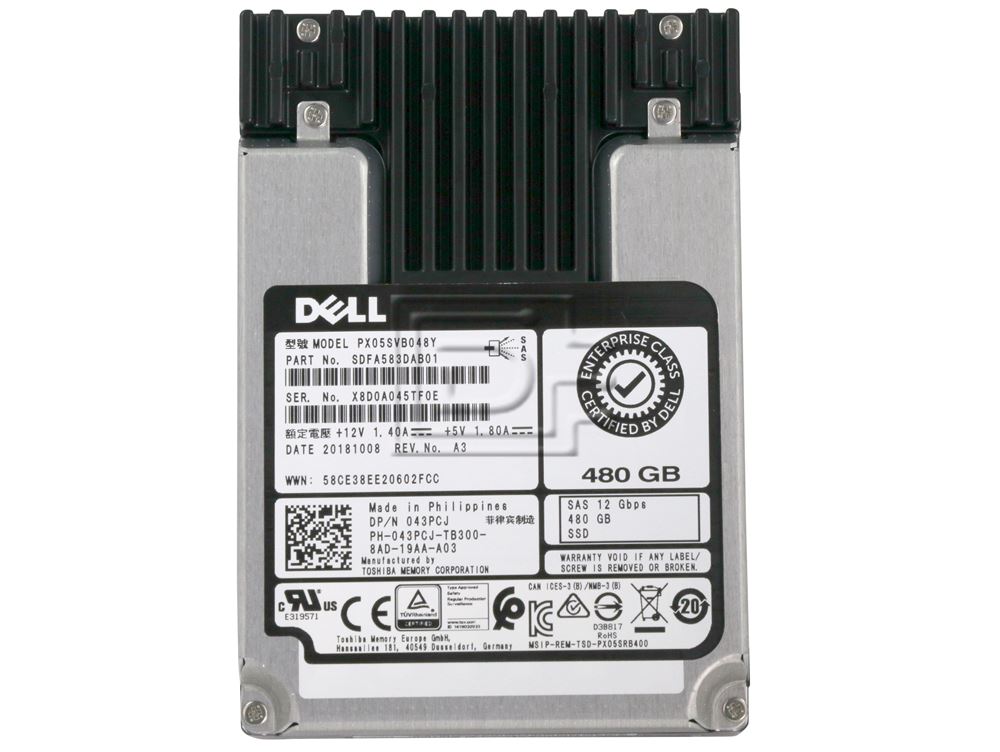 Dell G13 043PCJ PX05SVB048Y 480GB SAS 12Gb/s Mixed Use MLC 2.5in Solid State Drive (PX05SVB048Y-DELL-043PCJ) thumbnail