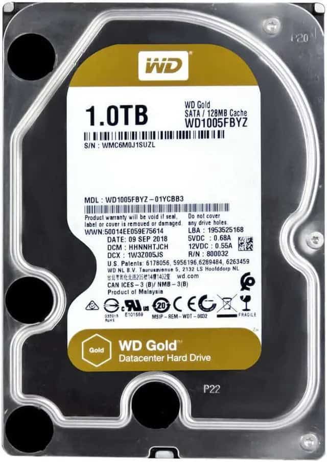 Western Digital WD Gold 3,5 HDD 1,0TB 7200RPM 128MB SATA 6Gb/s (WD1005FBYZ) thumbnail