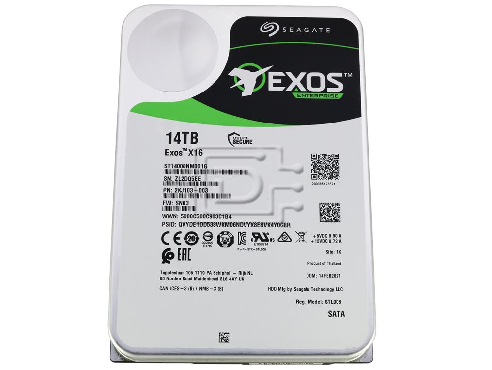 Dell Exos X16 ST14000NM001G 0N4F54 N4F54 14TB 7.2K RPM SATA 6Gb/s 3.5in Hard Drive (ST14000NM001G) thumbnail