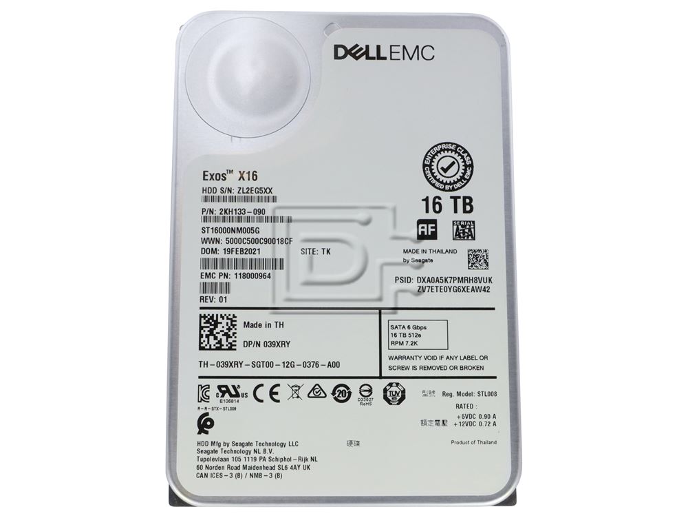 Dell G13 ST16000NM005G 039XRY 16TB 7.2K RPM SATA 6Gb/s 512e CMR 3.5in Hard Drive (ST16000NM005G_DELLG13) thumbnail