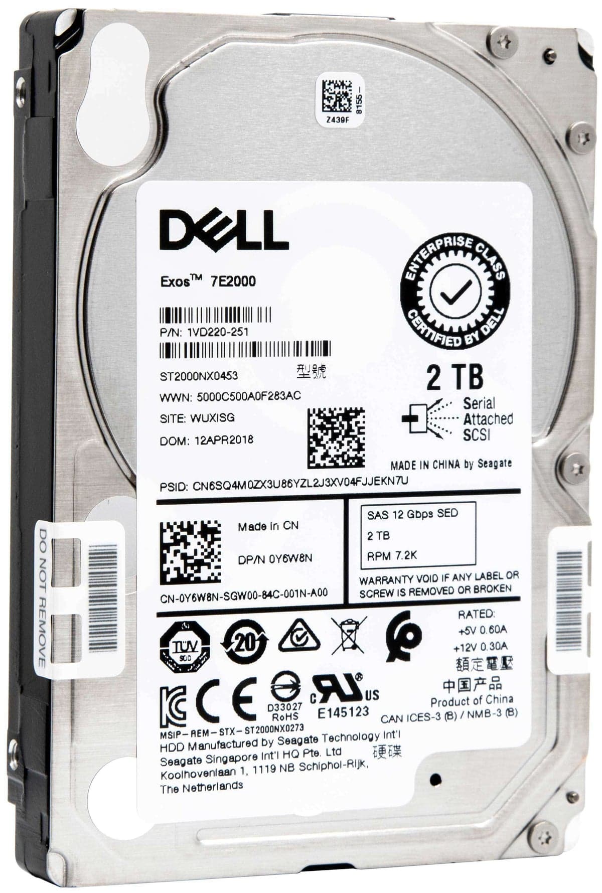 Dell G13 0Y6W8N ST2000NX0453 2TB 7.2K RPM SAS 12Gb/s SED 2.5in Hard Drive (ST2000NX0453-DELL-0Y6W8N) thumbnail