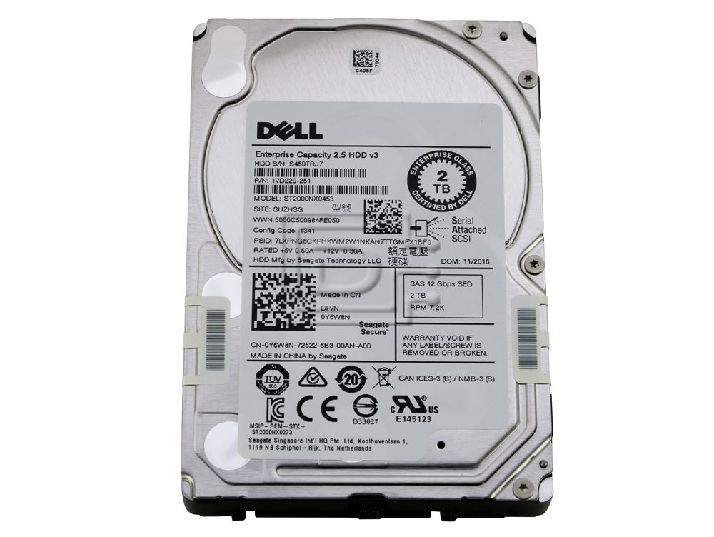 Dell ST2000NX0453 2TB 7.2K RPM SAS 12Gb/s 2.5 SED Hard Drive (Y6W8N-ST2000NX0453) thumbnail