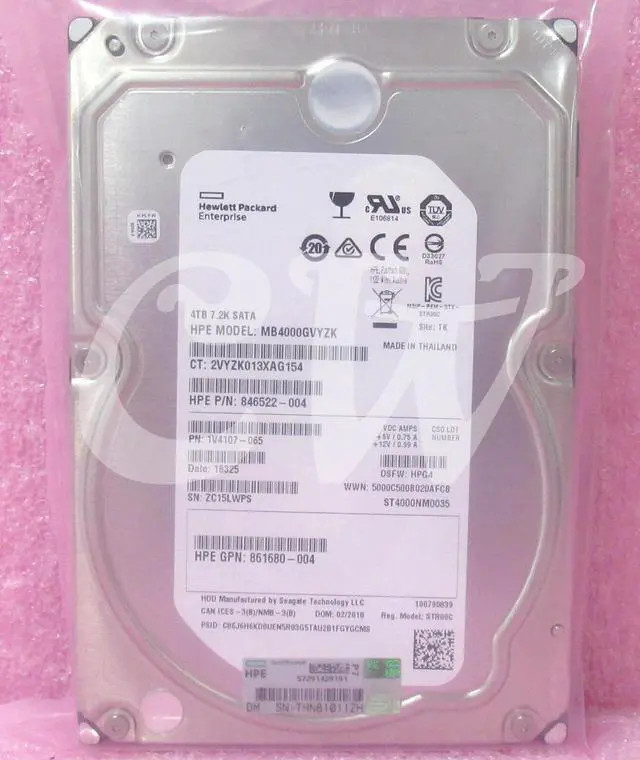 HP Gen8 846522-004 4TB 7.2K RPM SATA 6Gb/s 512n 3.5in Hard Drive (861683-B21-846522) thumbnail