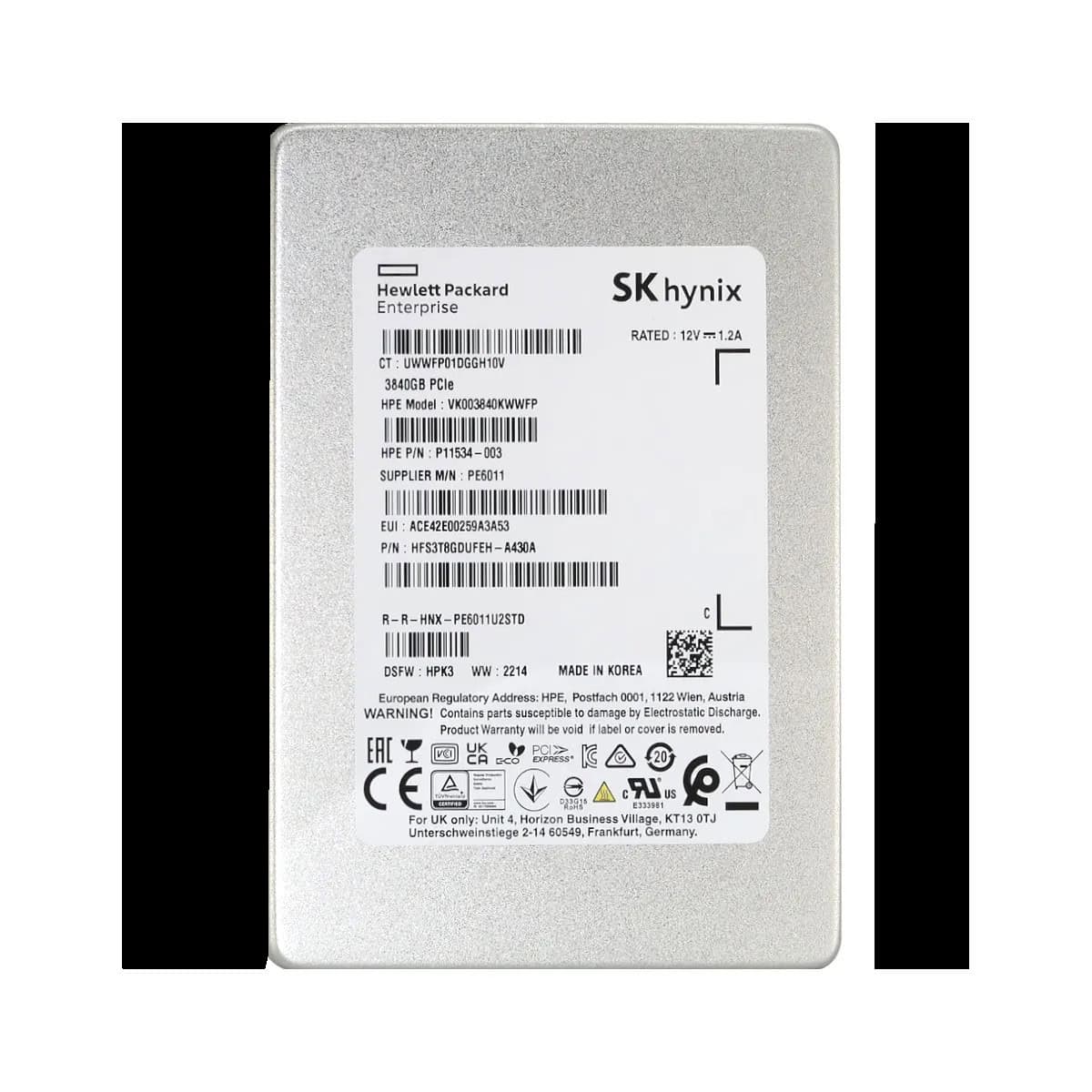HP / SK Hynix PE6011 VK003840KWWFP 3.84TB PCIe Gen 3.0 x4 4GB/s 3D TLC U.2 NVMe 2.5in Solid State Drive (HFS3T8GDUFEH-HP-VK003840KWWFP) thumbnail