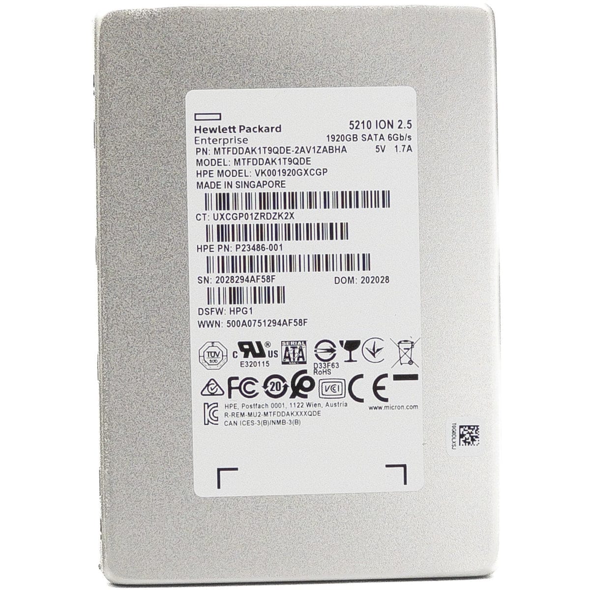 HP 5210 ION MTFDDAK1T9QDE-2AV1ZAB P23486-001 1.92TB SATA 6Gb/s 3D QLC 2.5in Solid State Drive (MTFDDAK1T9QDE) thumbnail