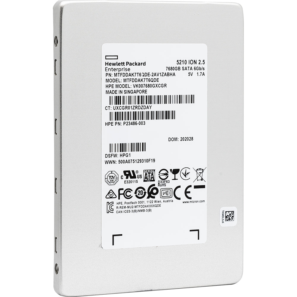 HP 5210 ION MTFDDAK7T6QDE-2AV1ZABHA P23486-003 7.68TB SATA 6Gb/s 2.5in Solid State Drive (MTFDDAK7T6QDE) thumbnail
