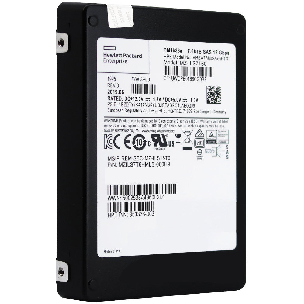 HP Generation 8 AREA7680S5xnNTRI 850333-001 7.68TB 1 DWPD SAS 12Gb/s 3D TLC 2.5in Solid State Drive (MZILS7T6HMLS) thumbnail