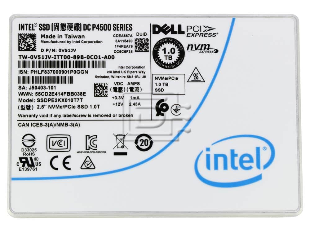 HP DC P4500 SSDPE2KX010T7P1 1TB PCIe Gen 3.1 x4 4GB/s 2.5in Solid State Drive (SSDPE2KX010T7P1HP) thumbnail