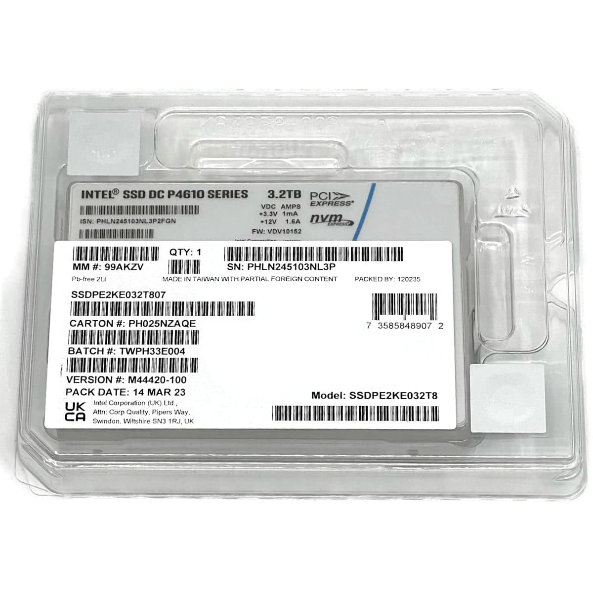 Intel P4610 SSDPE2KE032T807 M44420-100 3.2TB PCIe Gen 3.1 x4 4GB/s 3D TLC 3DWPD U.2 NVMe 2.5in Refurbished SSD (SSDPE2KE032T807-REF) thumbnail