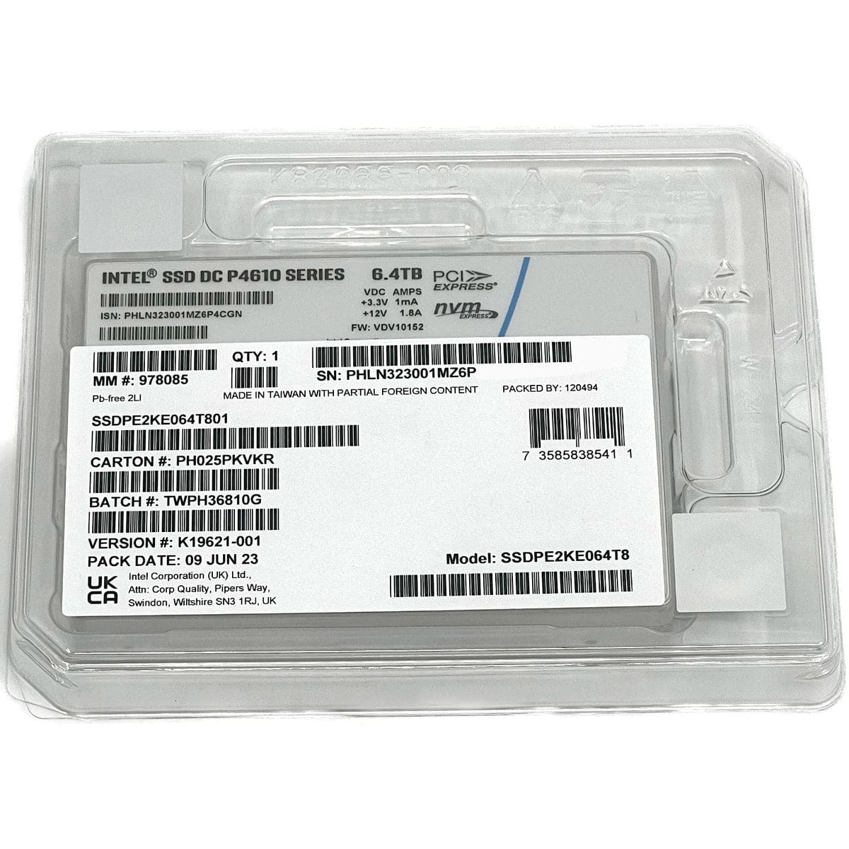 Intel DC P4610 SSDPE2KE064T8 SSDPE2KE064T801 6.4TB PCIe Gen 3.1 x4 4GB/s U.2 2.5in Solid State Drive (SSDPE2KE064T801) thumbnail