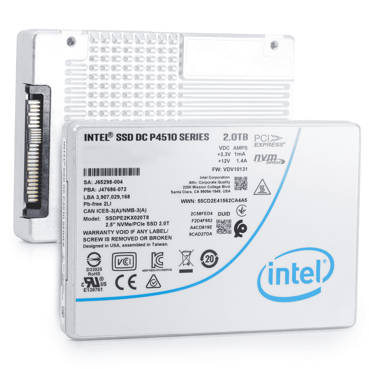 Intel P4510 SSDPE2KX020T8 2TB PCIe Gen 3.1 x4 4GB/s U.2 NVMe 2.5in Enterprise Solid State Drive (SSDPE2KX020T8) thumbnail