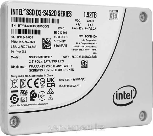 Intel D3-S4520 SSDSC2KB019TZ01 1.92TB SATA 6Gb/s 3D TLC 1DWPD 2.5in Enterprise Solid State Drive (SSDSC2KB019TZ01) thumbnail