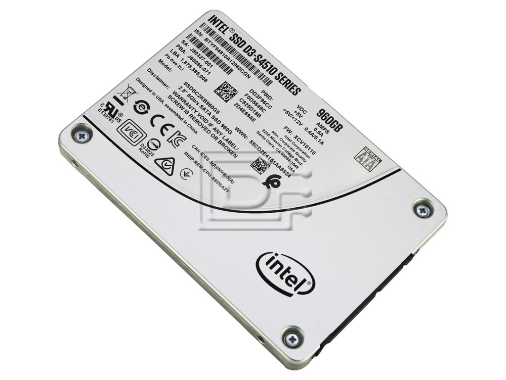 Intel S4510 SSDSC2KB960G8 960GB 2 DWPD SATA 6Gb/s 3D NAND, TLC 2.5in Solid State Drive (SSDSC2KB960G8) thumbnail