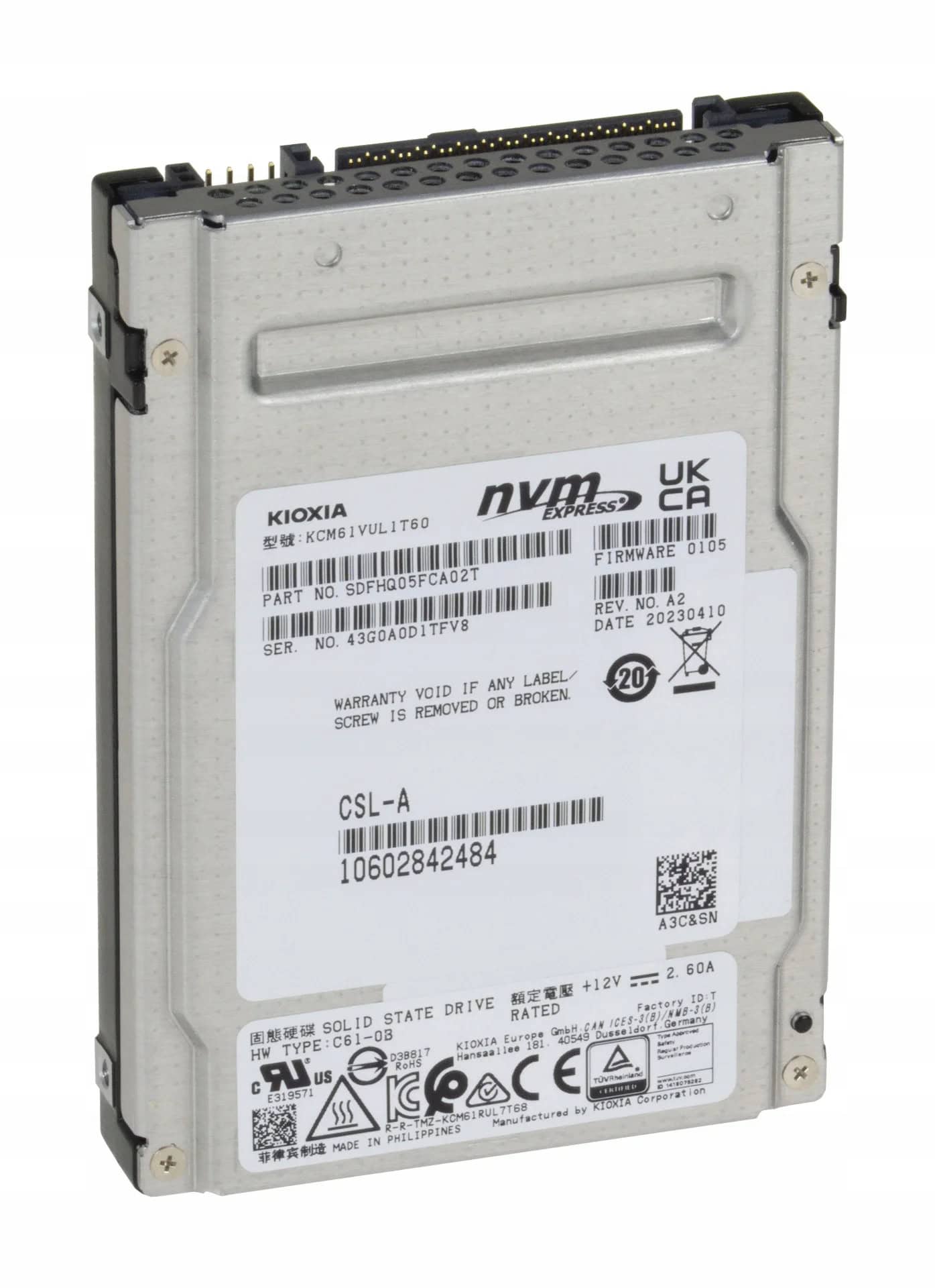 Kioxia CM6 KCM61VUL1T60 1.6TB PCIe Gen 4.0 x4 8GB/s 2.5 Mixed Use Solid State Drive (KCM61VUL1T60) thumbnail