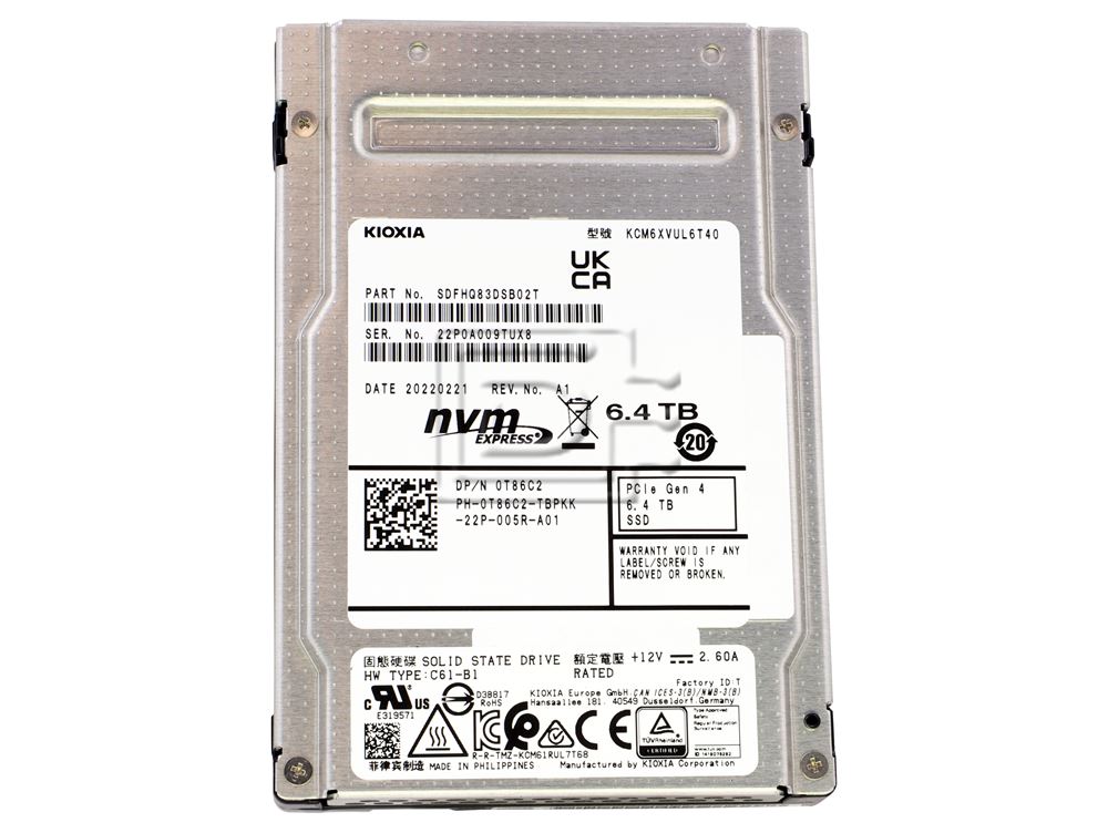 Kioxia CM6-V KCM6XVUL6T40 0T86C2 6.4TB 3 DWPD PCIe Gen 4.0 x4 U.3 8GB/s Mixed Use TLC 2.5in Enterprise Solid State Drive (KCM6XVUL6T40) thumbnail