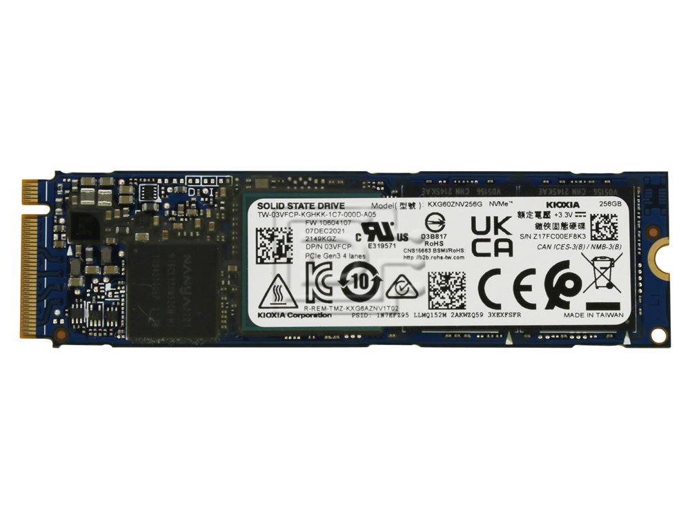 Kioxia XG6 KXG60ZNV256G 256GB 0.5 DWPD PCIe Gen 3.0 x4 4GB/s 3D TLC NVMe M.2 2280 SSD (KXG60ZNV256G) thumbnail