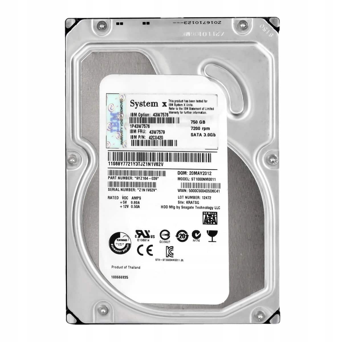 Lenovo IBM 43W7579 750GB 7.2K RPM SATA 3Gb/s 3.5 Hard Drive (43W7579) thumbnail