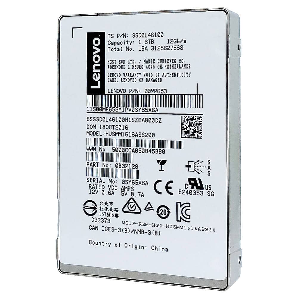 Lenovo Ultrastar SSD1600MM HUSMM1616ASS200 00MP653 1.6TB SAS 12Gb/s Write Intensive MLC 2.5in Solid State Drive (HUSMM1616ASS200) thumbnail