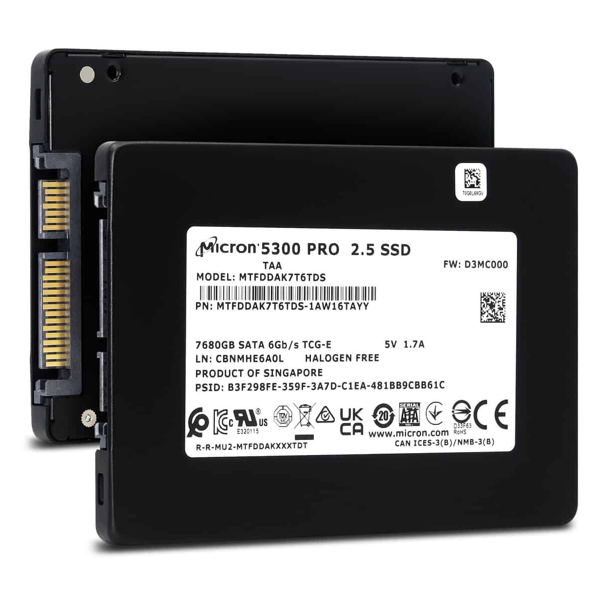 Micron 5300 PRO MTFDDAK7T6TDS 1AW16TAYY 7.68TB SATA 6Gb/s 3D TLC TCG SED 2.5in Solid State Drive (MTFDDAK7T6TDS-1AW16TAYY) thumbnail