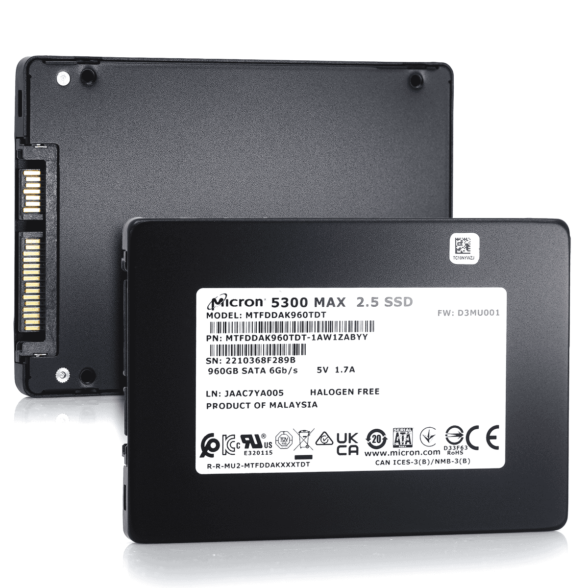Micron 5300 MAX MTFDDAK960TDT 1AW1ZABYY 960GB SATA 6Gb/s 3D TLC 5DWPD 2.5in Enterprise Solid State Drive (MTFDDAK960TDT) thumbnail
