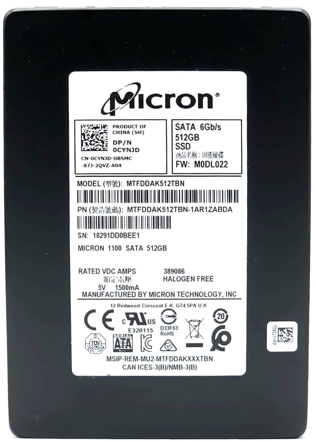 Micron 1100 MTFDDAV512TBN-1AR1ZAB 512GB SATA 6Gb/s M.2 Solid State Drive (MTFDDAV512TBN_1AR1ZAB) thumbnail