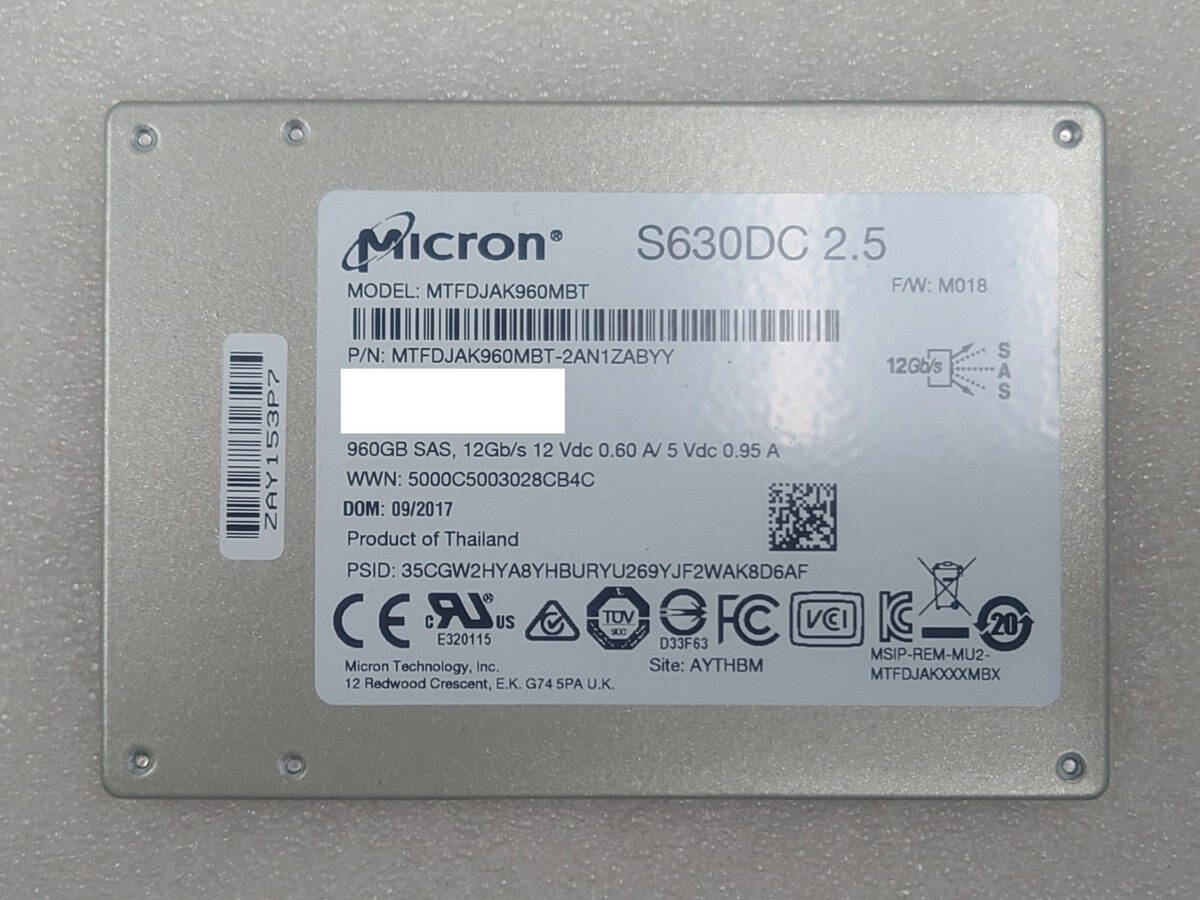 Micron S630DC MTFDJAK960MBT 960GB SAS 12Gb/s 2.5 Solid State Drive (MTFDJAK960MBT) thumbnail