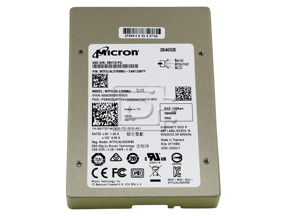 Micron S610DC MTFDJAL3T8MBU 3.84TB SAS 12Gb/s 2.5 Solid State Drive (MTFDJAL3T8MBU) thumbnail