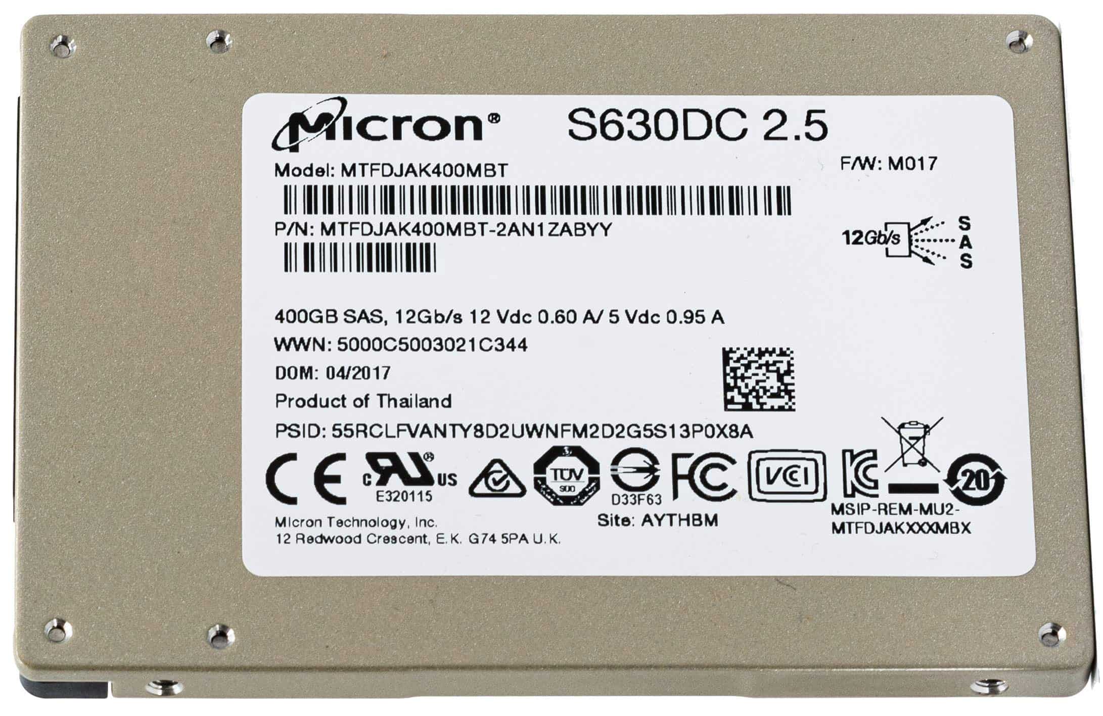 Micron S630DC MTFDJAK400MBT-2AN1ZABYY 400GB SAS 12Gb/s 2.5 Solid State Drive (S630DC-MTFDJAK400MBT-2AN1ZABYY) thumbnail
