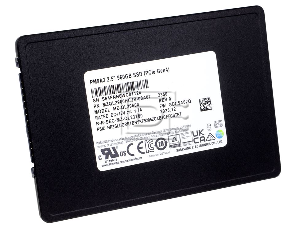 Samsung PM9A3 MZQL2960HCJR 960GB PCIe Gen 4.0 x4 8GB/s 2.5 Solid State Drive (MZQL2960HCJR) thumbnail