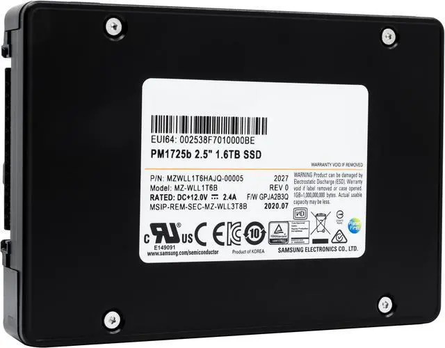 Samsung PM1725b MZWLL1T6HAJQ MZ-WLL1T6B 1.6TB PCIe Gen 3.0 x4 4GB/s 2.5 Dual Port Solid State Drive (MZWLL1T6HAJQ-MZWLL1T6B) thumbnail