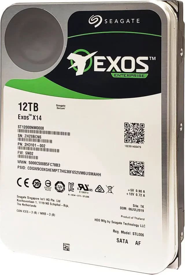 Seagate Exos X14 ST12000NM0008 12TB 7.2K RPM SATA 6Gb/s 512e/4Kn 256MB 3.5 FastFormat Hard Drive (ST12000NM0008) thumbnail