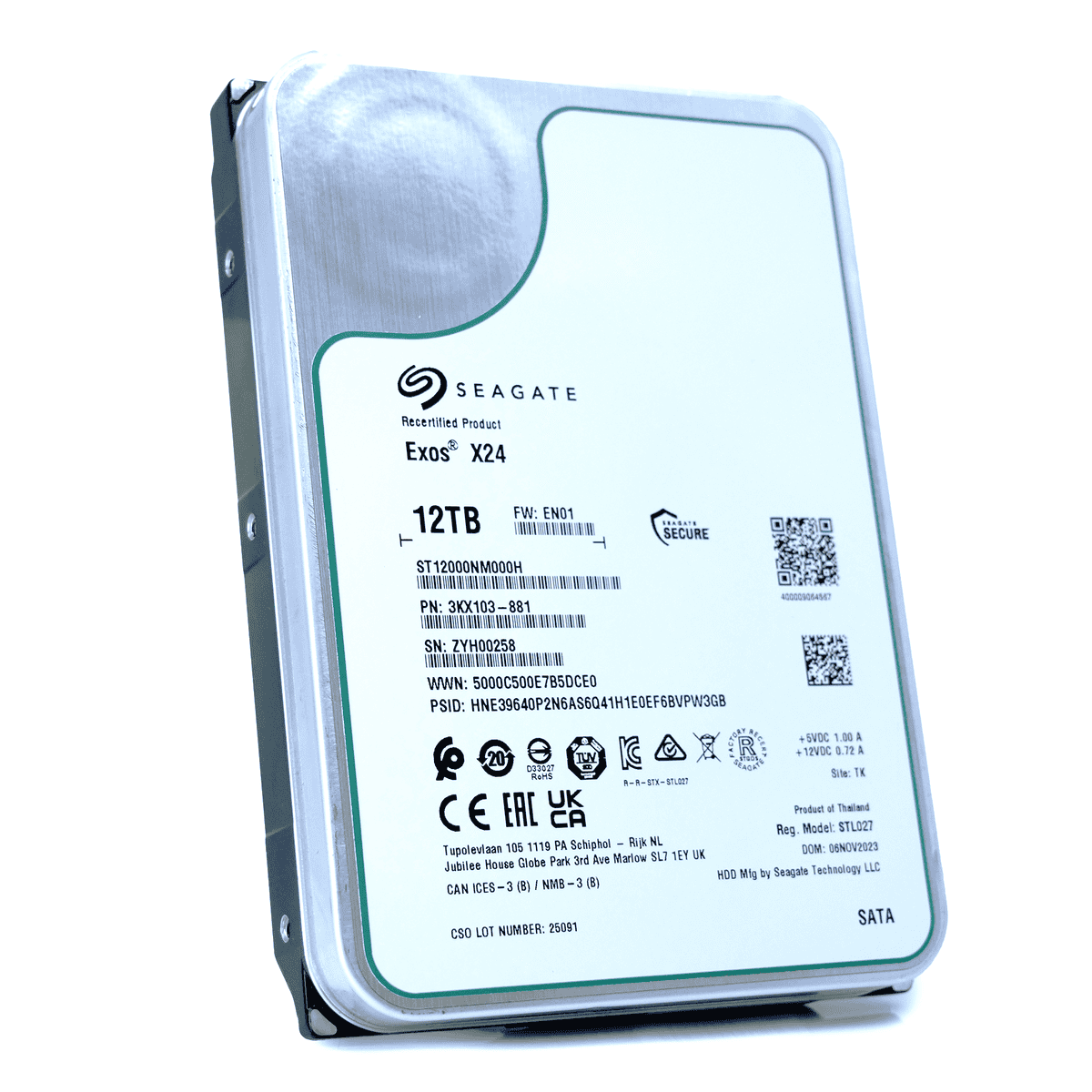 Seagate Exos X24 ST12000NM000H 12TB 7.2K RPM SATA 6Gb/s 512e 3.5in Hard Drive (ST12000NM000H) thumbnail