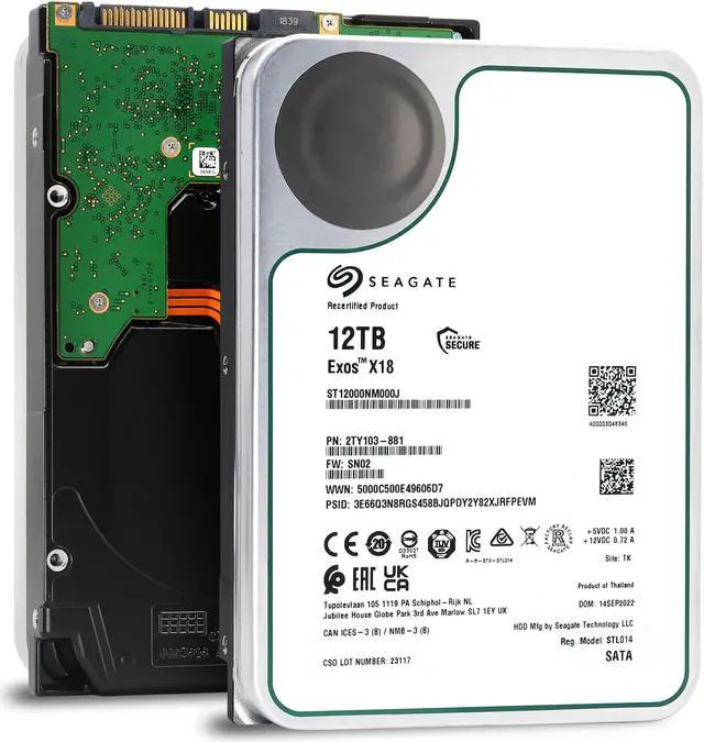 Seagate Exos X18 ST12000NM001J 12TB 7.2K RPM SATA 6Gb/s 512e 256MB 3.5in HDD (ST12000NM001J) thumbnail