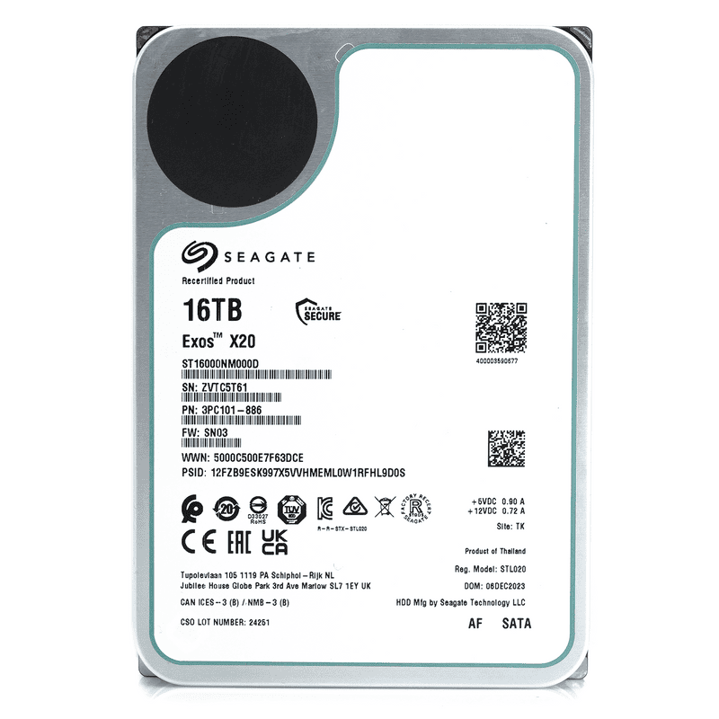 Seagate Exos X20 ST16000NM000D 16TB 7.2K RPM SATA 6Gb/s 512e 3.5in Hard Drive (ST16000NM000D) thumbnail