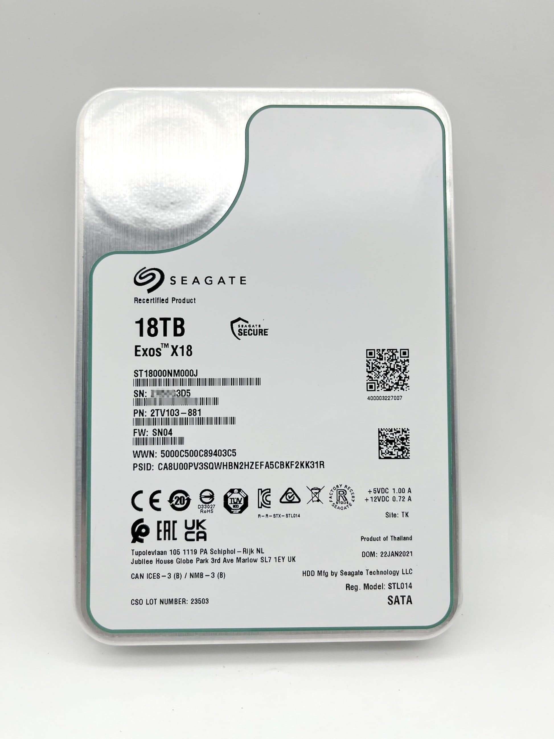 Seagate X18 ST18000NM018J 18TB 7.2K RPM SATA 6Gb/s 512e 3.5in Hard Drive (ST18000NM018J) thumbnail