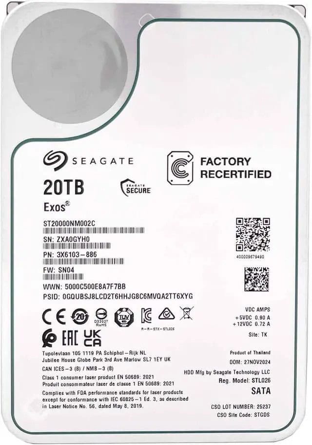 Seagate Exos ST20000NM002C 20TB 7.2K RPM SATA 6Gb/s 512e 3.5in Hard Drive (ST20000NM002C) thumbnail